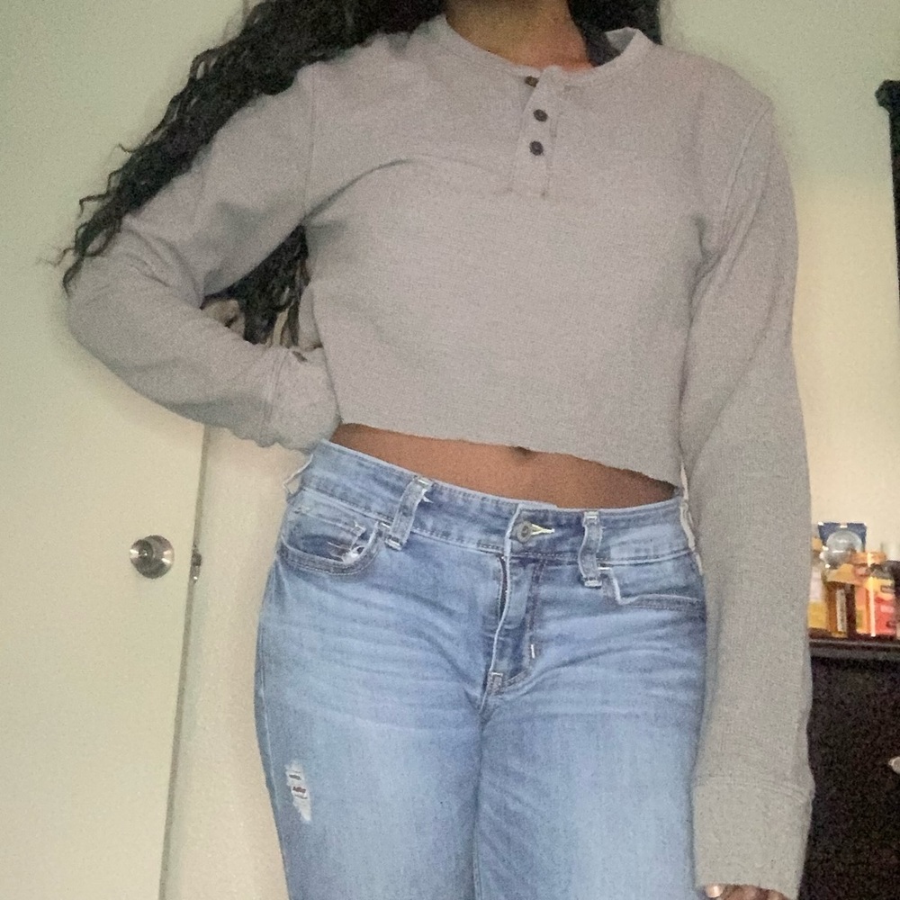 Grey Cropped Henley